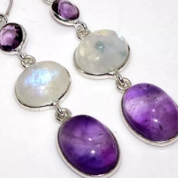 Rainbow moonstone earrings and Amethyst earrings - Picture 2 of 2